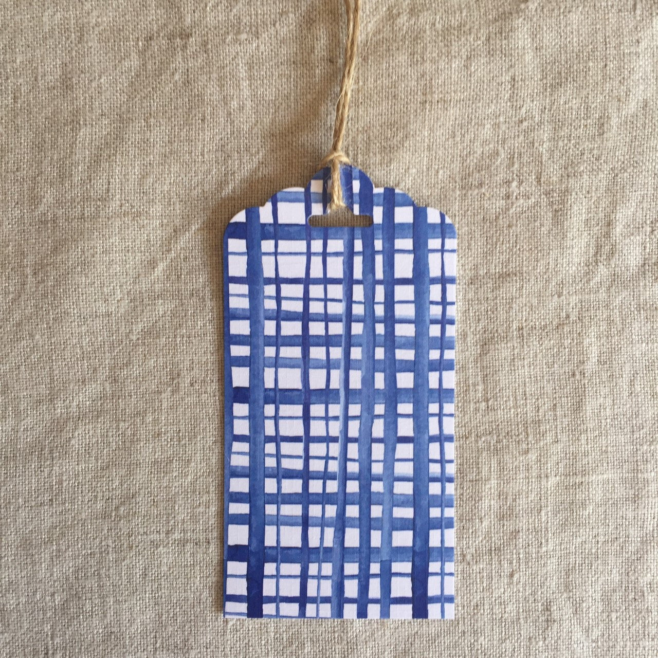 Blue Watercolour Checks Gift Tag