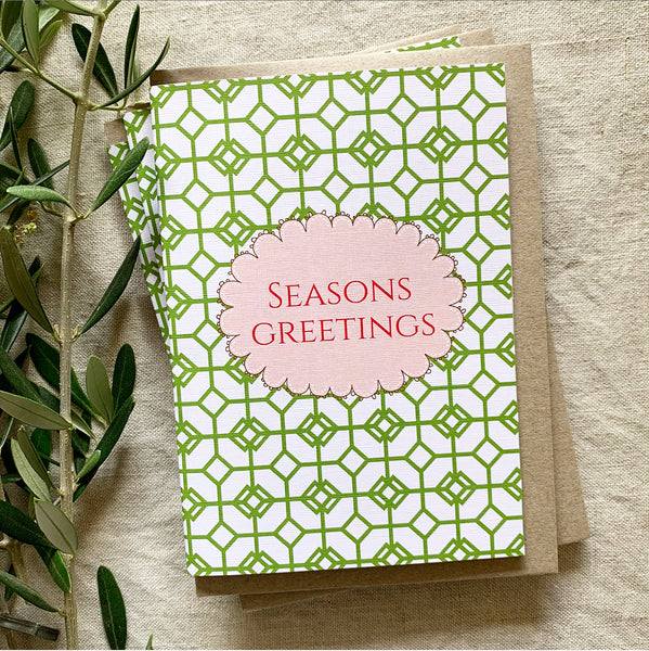 Green Mosaic Seasons Greetings Card- Pack of 5 Cards