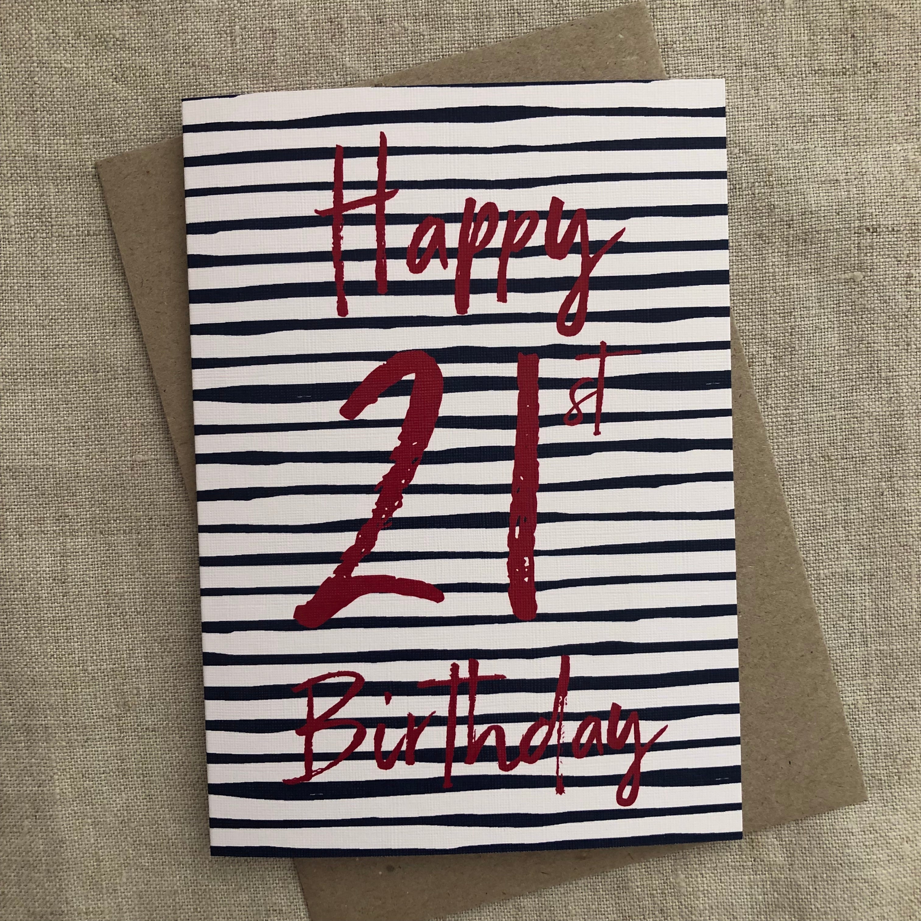 Stripe 21st Birthday Card